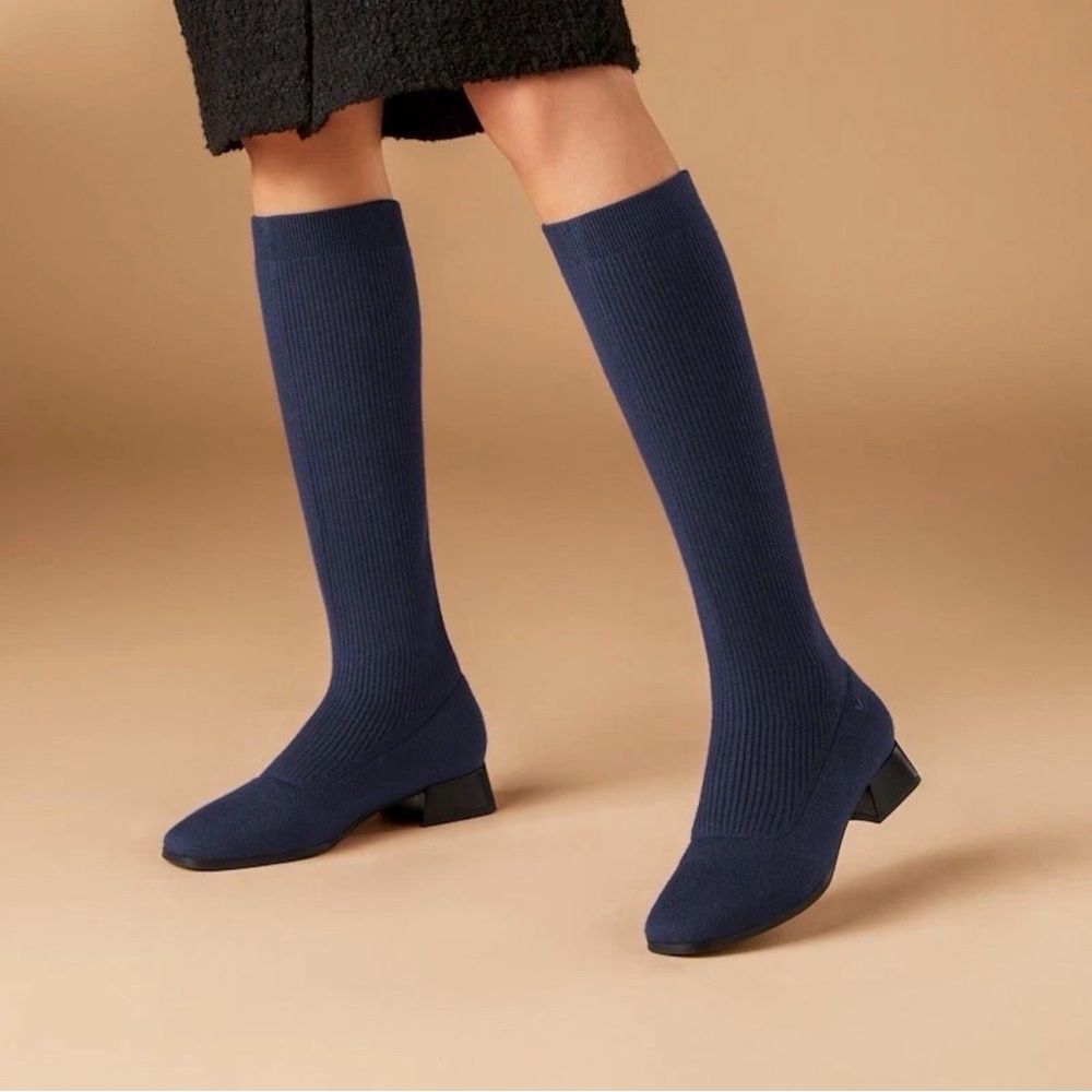 VIVAIA Tara Pro Knee High Square Toe Water Repellent Wool Boots 8 39 Navy Blue